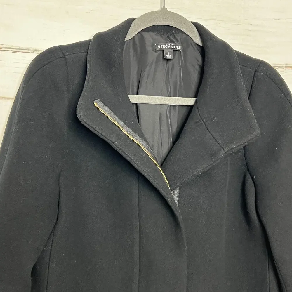 J.Crew Mercantile Black Wool Blend Zip Front Coat Women’s Size 6